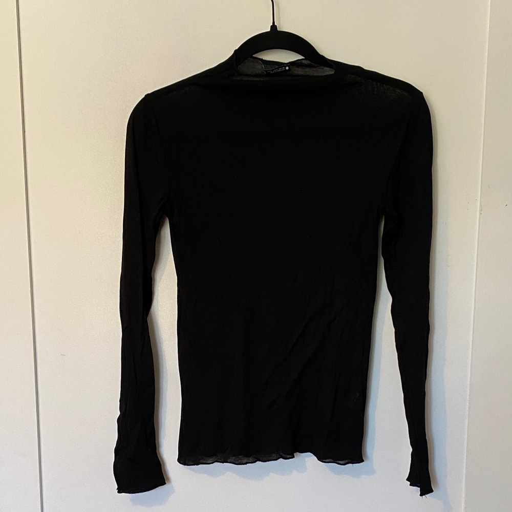 Zara Sheer Black Long-Sleeve Slim Crew Neck Top